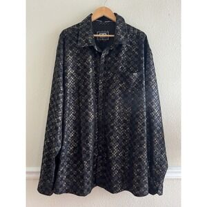 Benjamin Black Mens 4X Button Up Shirt Bronze Gold Checkerboard Textured Casual